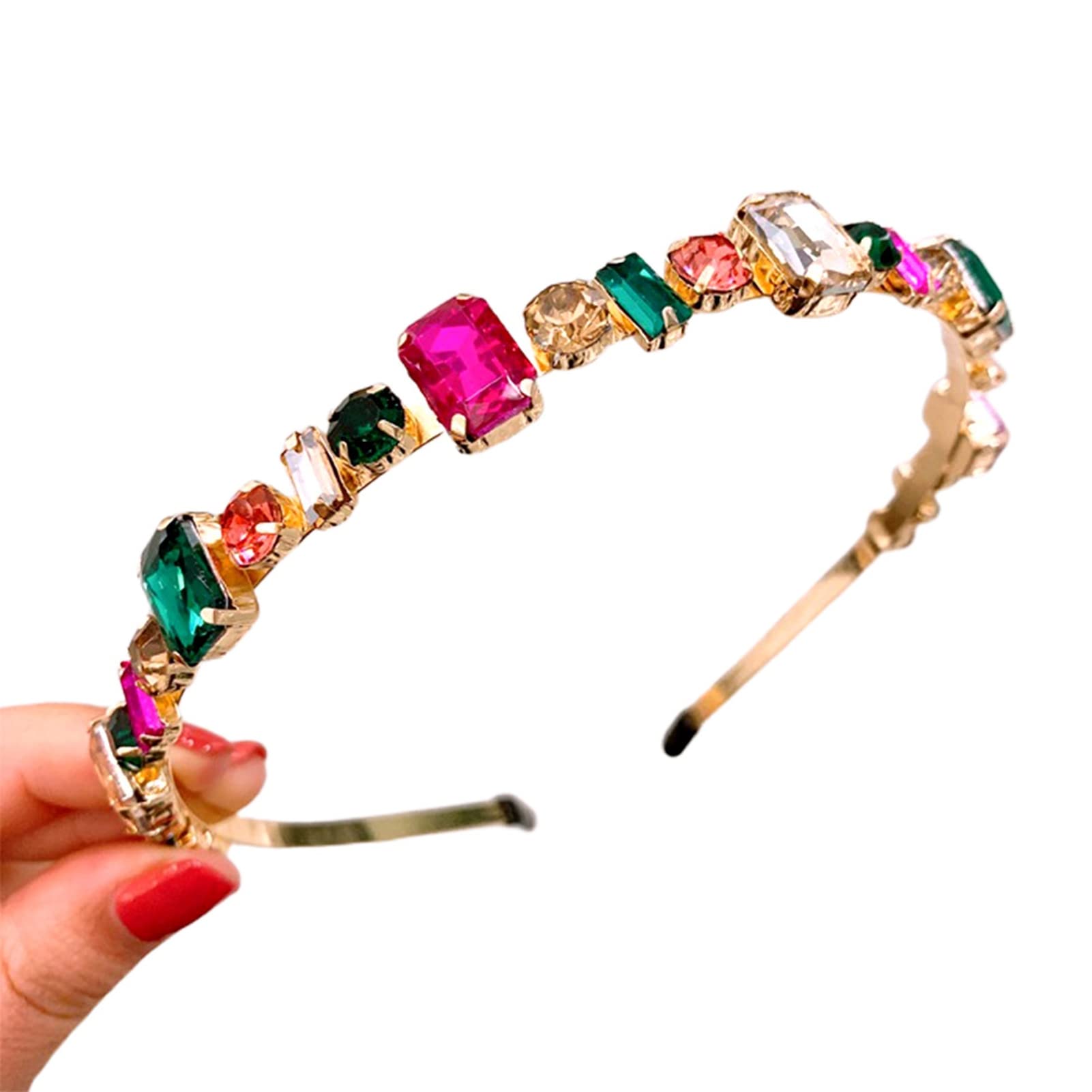 Obręcze do włosów, moda damska Multicolor Rhinestone inkrustowane obręcz do włosów nakrycia głowy akcesoria do pałąków na głowę (różowy)