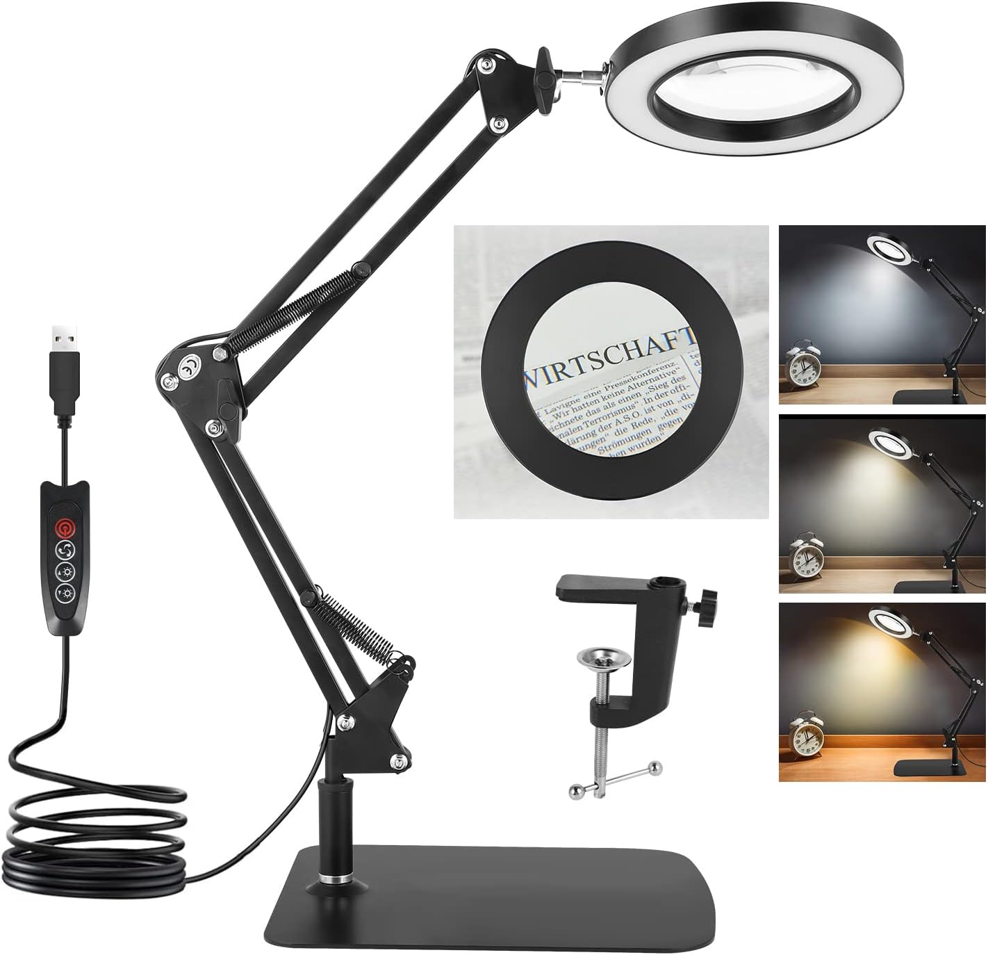 LANCOSC Loupe grossissante x10 avec lumière, 3 modes de couleur en