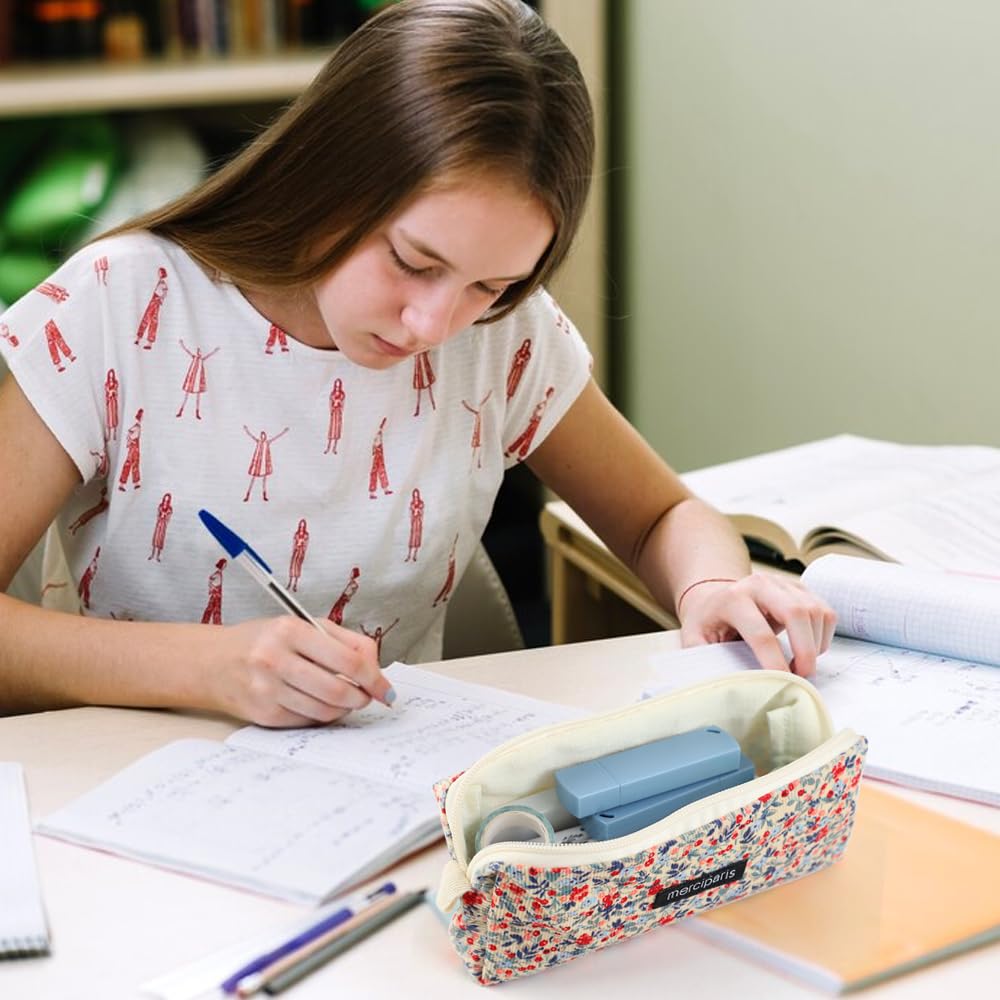Trousse Scolaire Rétro en Velours Côtelé pour Filles, Portable et Polyvalente