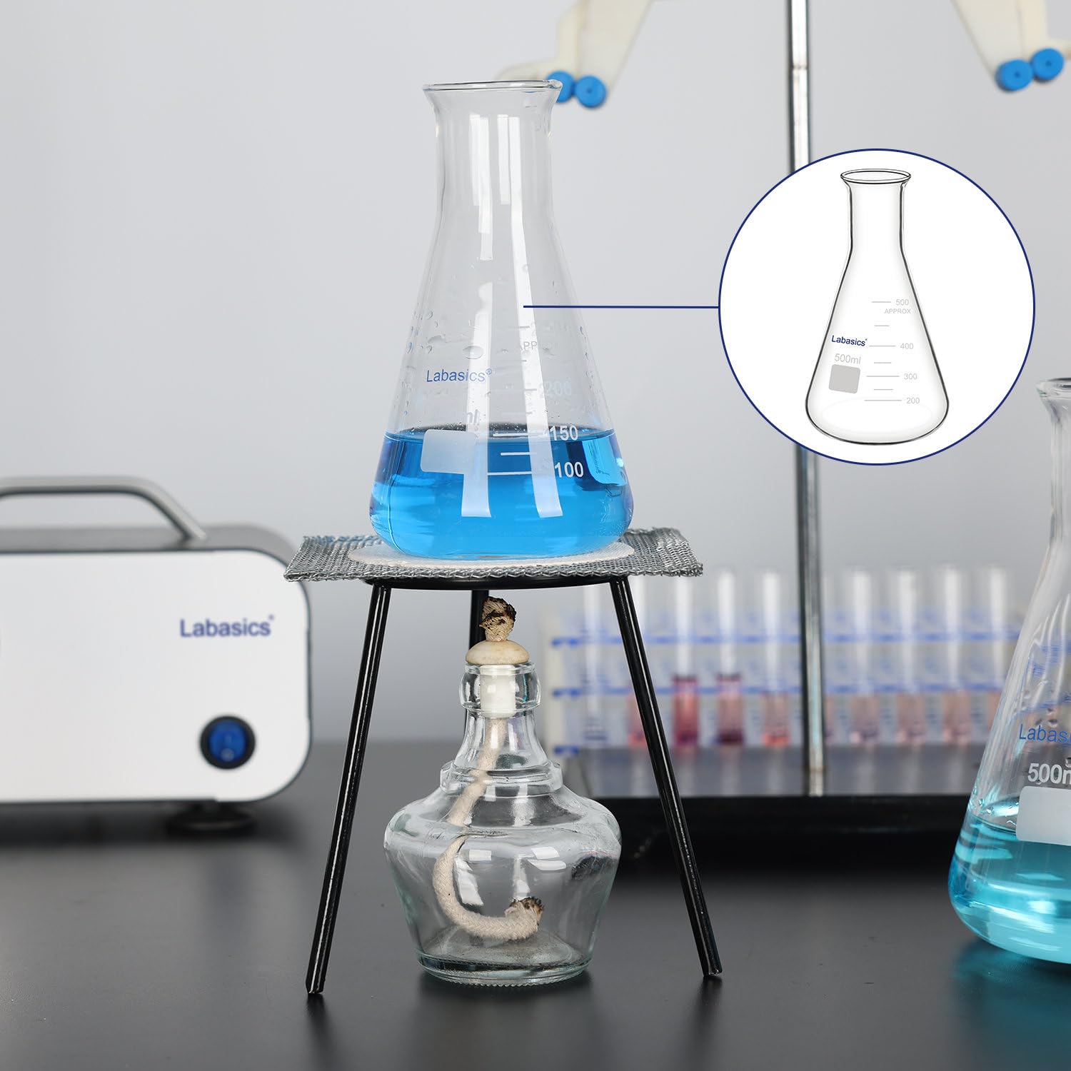 Labasics Vidrio Boca Ancha Erlenmeyer Matraz, Borosilicato, 250 ml