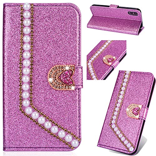 Diamond Shiny Bling Glitter Folio Wallet Compatible with Samsung A20e,Leather Stand Function Magnetic Brilliant Slim Soft Book Purse Flip Kickstand with Card Slot Holder Protective Cover