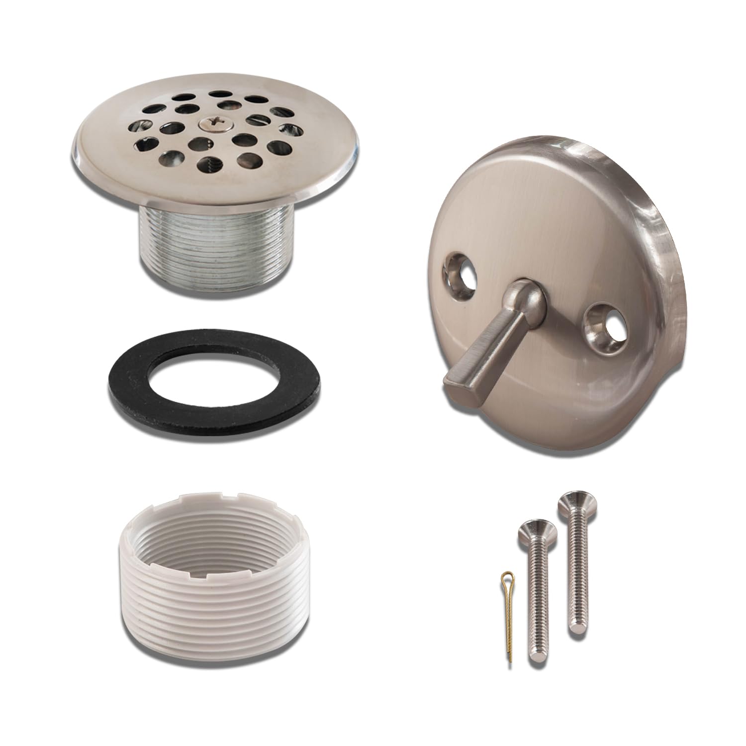 Trip Lever - Kit de desagüe y placa frontal de desbordamiento para bañera con dos tornillos a juego, fácil de instalar (níquel satinado)