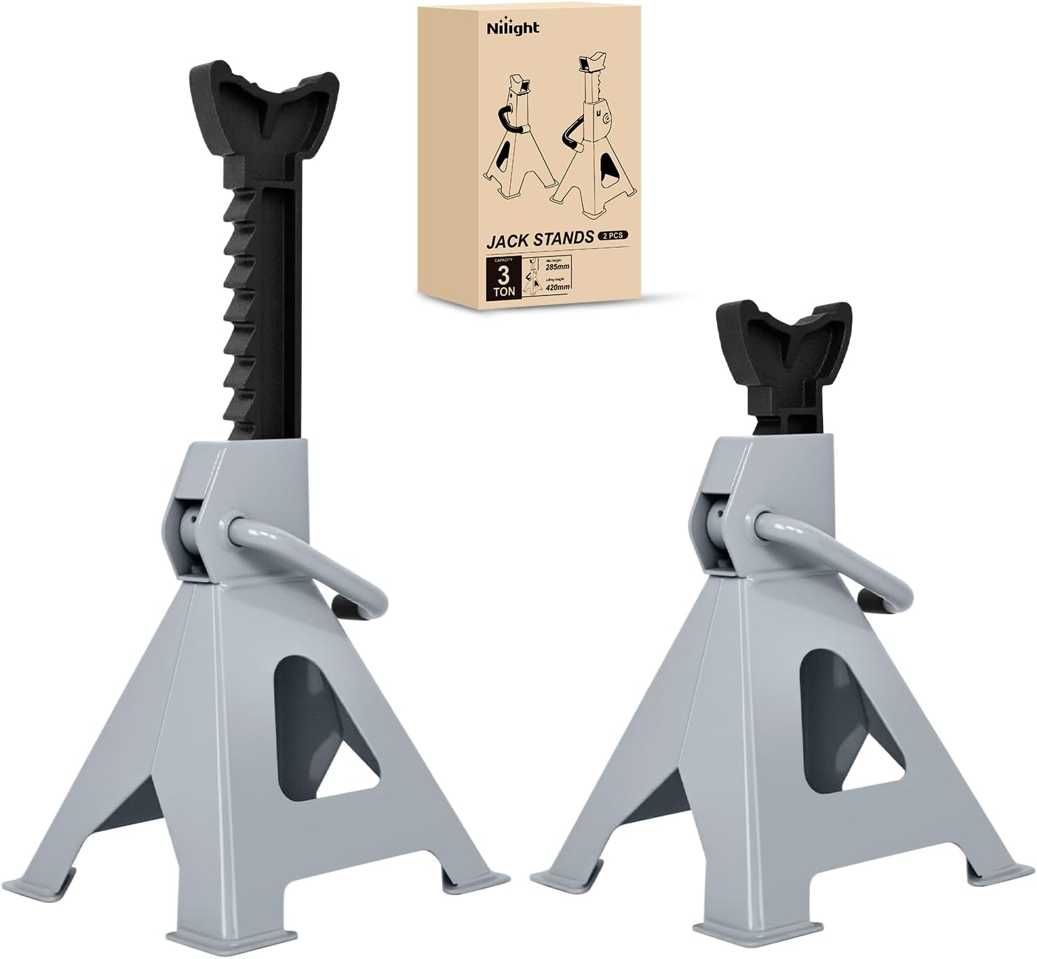 Nilight Jack Stands, 3 Ton (6,600 lbs) Capacity Heavy Duty Steel Car Lifting Stand, Adjustable Height 11.22" to 16.53", 1 Pair