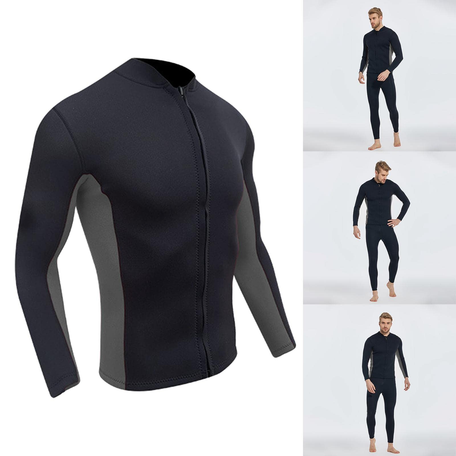 Combinaison Néoprène 2mm Manches Longues Homme - Front Zip Surf Et Sports Nautiques - Perfeclan Gris XL