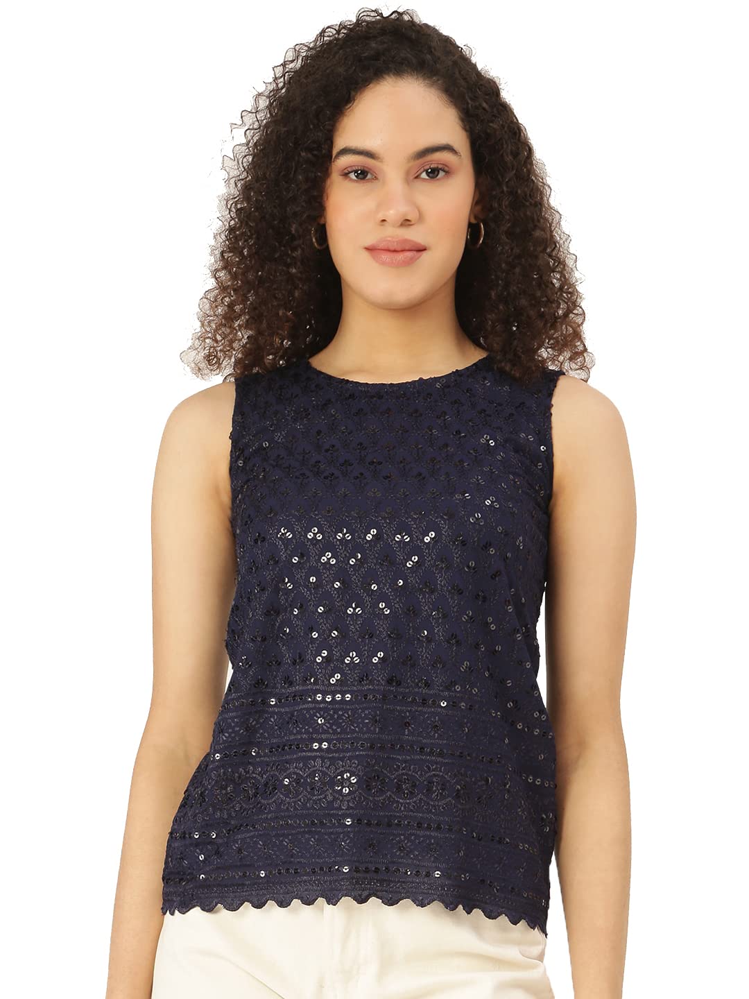 BRINNS Navy Blue Embroidered Top