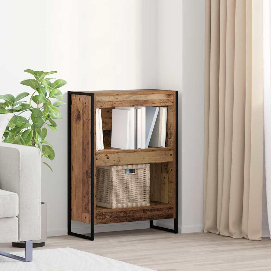 Regał na książki o wyglądzie drewna o wyglądzie drewna, 80 x 30 x 155 cm, regał przemysłowy z drewna ze stalową ramą, otwarty design, do salonu, biura, sypialni