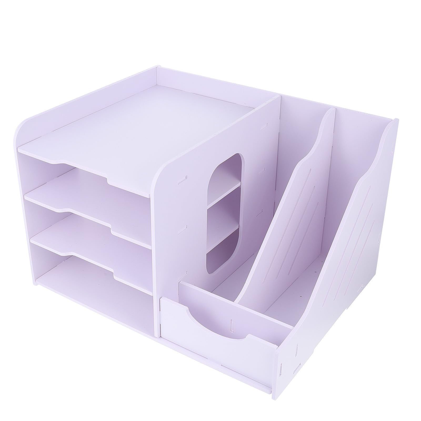 PVC multistrato bianco con scaffale in legno, pratica soluzione di archiviazione e ordinamento per ufficio e studio dal design semplice