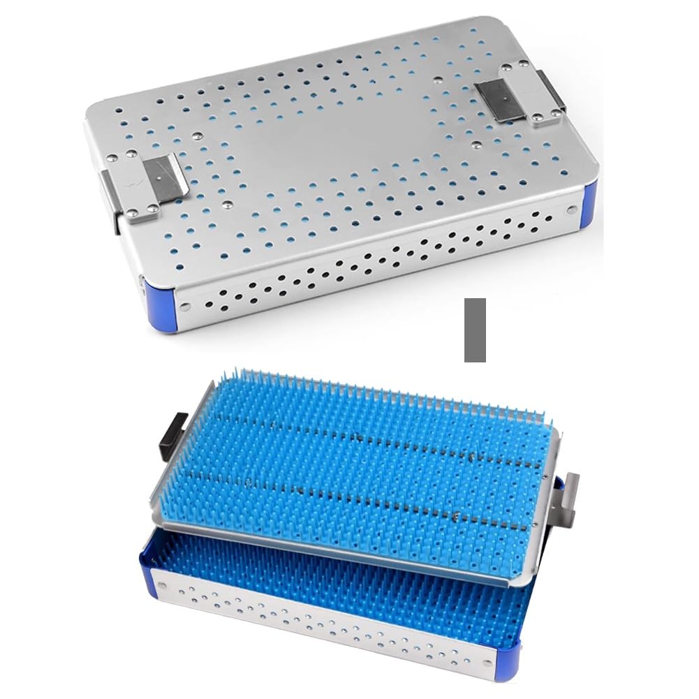 Caja de desinfección de Instrumentos quirúrgicos médicos de Aluminio para Instrumentos quirúrgicos dentales y oculares con tapete de Silicona de 25,5 x 15,5 x 3,5 cm