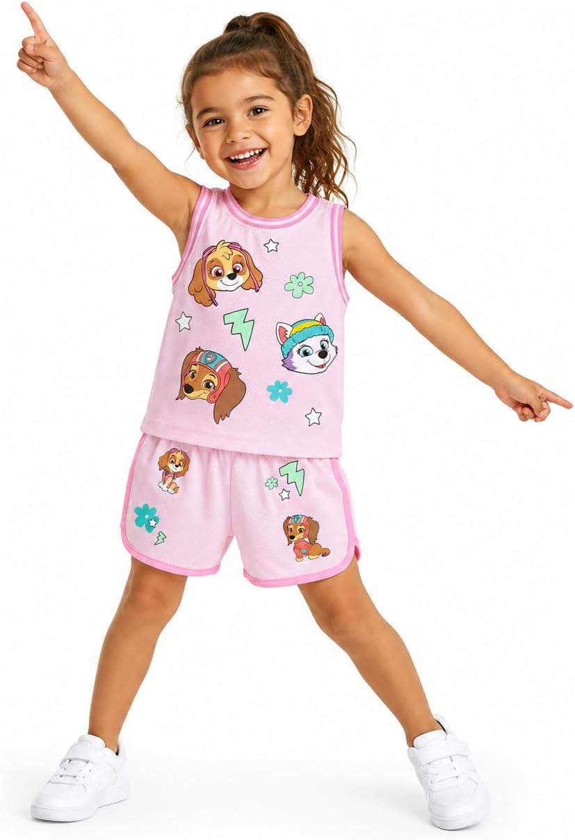 Paw Patrol Girls Skye Liberty Everest Mesh Basketball Jersey and Shorts Set, Pink