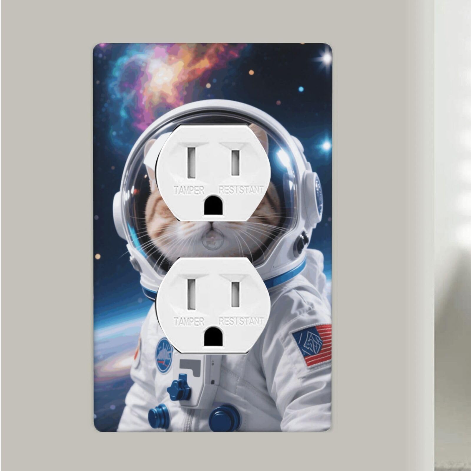 Cat Astronaut Duplex Outlet Covers Wall Plates 1-Gang Switch Outlet Electrical Cover Plate Unbreakable Polycarbonate Switchplate Cover Faceplate For Bathroom Kitchen Home Decor