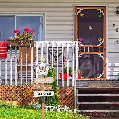 Decspas Spring Decorations For Home, 34" H Decorative Garden Stakes White House Butterfly Flowers Ornaments Summer Outdoor Porch Decor, Welcome Hello Spring Blessed Sign Spring Home Decor For Outside #TOP3