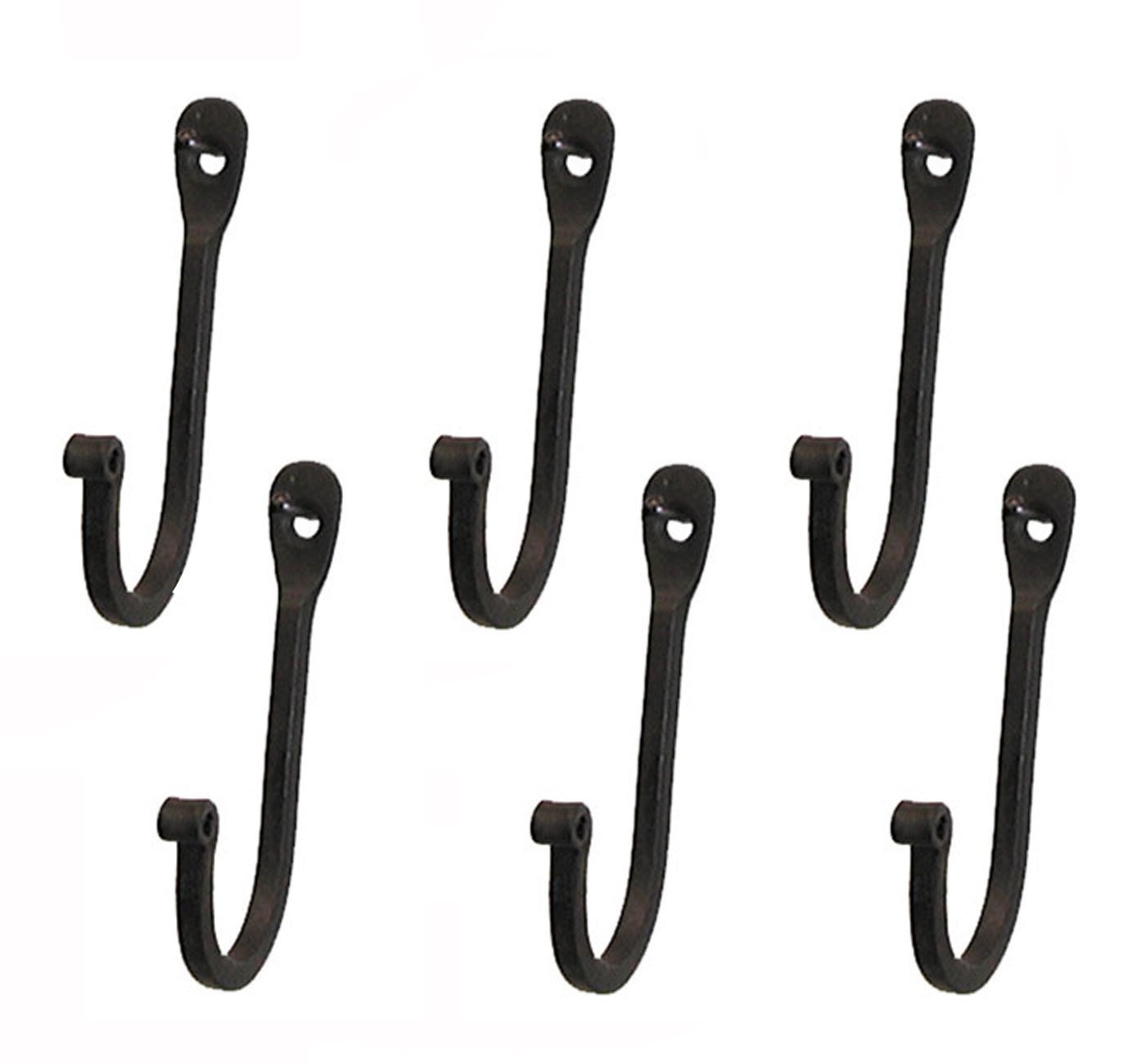 YourKart Single Prong Wrought Iron Hooks – Rustic Curved Metal Fasteners – Decorative Colonial Wall Decor Set of 6