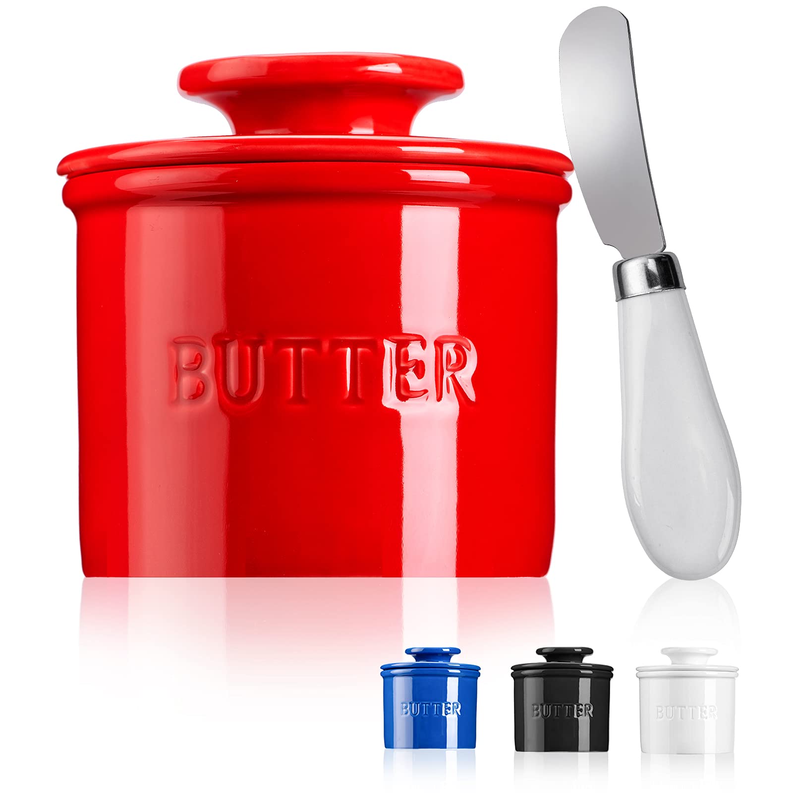 Buy Warome Butter Dish,4.5OZ Red Butter Crock with Water Line & A