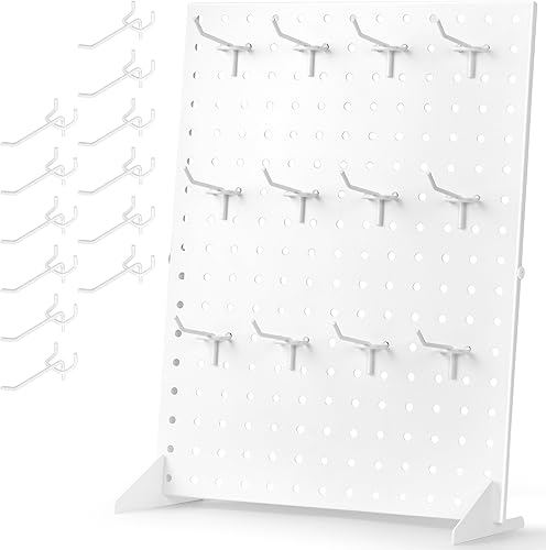 Soporte de exhibición de tablero de clavijas con 12 ganchos Estantes de metal blanco para joyería al por menor para ferias de manualidades, ferias