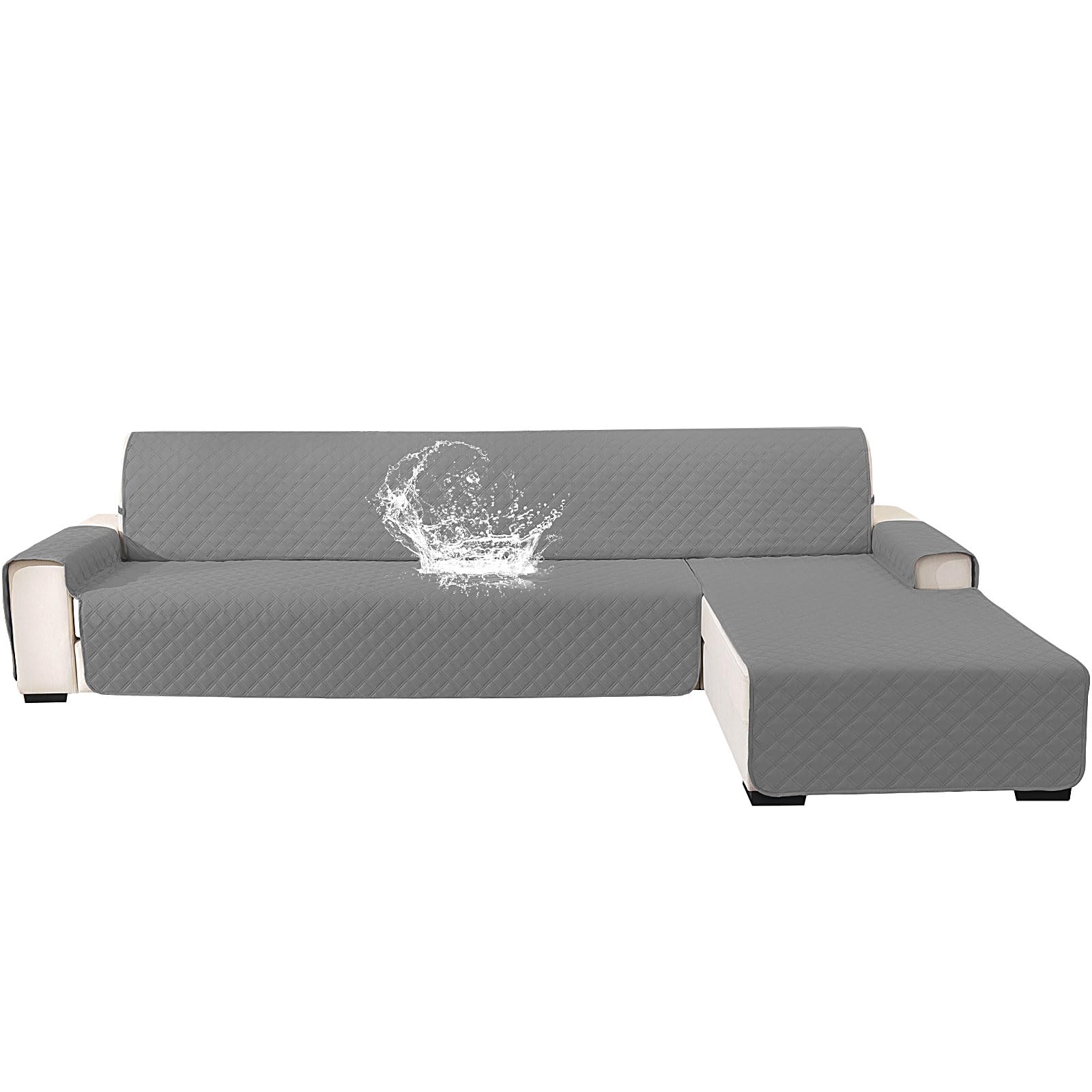 YSTELLAA Waterdichte Bankhoes Hoekbank 3 Zits(L-Vorm 255cm), Omkeerbaar Rechter/Linker Universele Peninsula Sofa Cover L Shape, Sofa Cover Chaise Longue Antislip Krasbestendig, Zwart