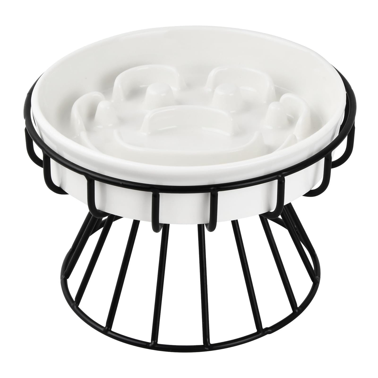Comedero elevado gato, Comedero ceramica con soporte metálico, Fácil de limpiar comedero antivoracidad gato para gatos y perros pequeños, Blanco