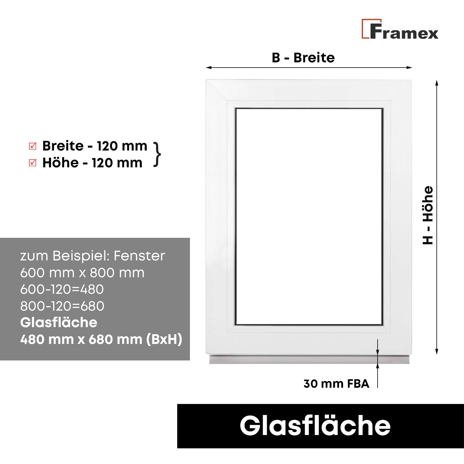 Ventana Para Sótano - Acristalamiento fijo (Fib) Blanco 55 x 115 cm Doble Acristalamiento, Cristal Transparente 32 mm (4/24/4) Ventana/Ventana Para cobertizo/Ventana Ancho x Alto 550 x 1150 mm