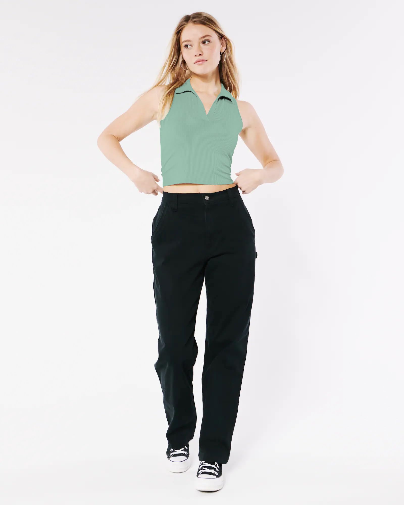 Sugathari Damskie i dziewczęce solidne prążkowane wycięcie w kształcie litery V, bez rękawów, Crop Tops dla kobiet (Top 49)