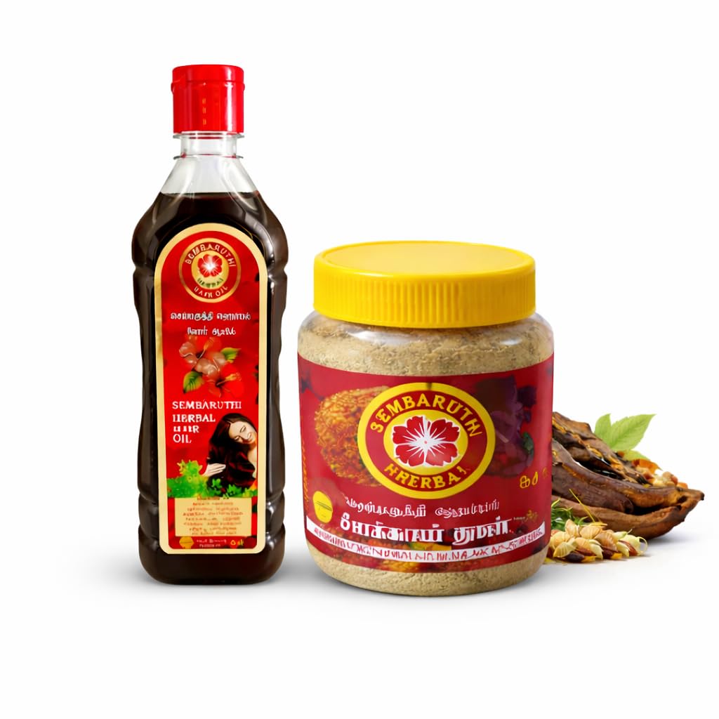 Sembaruthi Herbal Hair Care Combo – Hibiscus Hair Oil & Shikakai Powder | Natural Hair Growth, Anti Hair Fall & Dandruff Control | Herbal Shampoo & Oil Combo (200ml + 250gm)