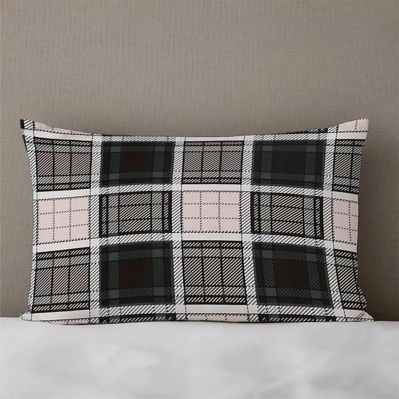Image of Cotton Fitted Bedsheet King Size Bed with 2 Pillow Covers | All Around Elastic | 220 TC | Wrinkle Free & Breathable | Deep Pocket Fits Mattress Upto 10 Inches | Bed Cover- Black White Check
