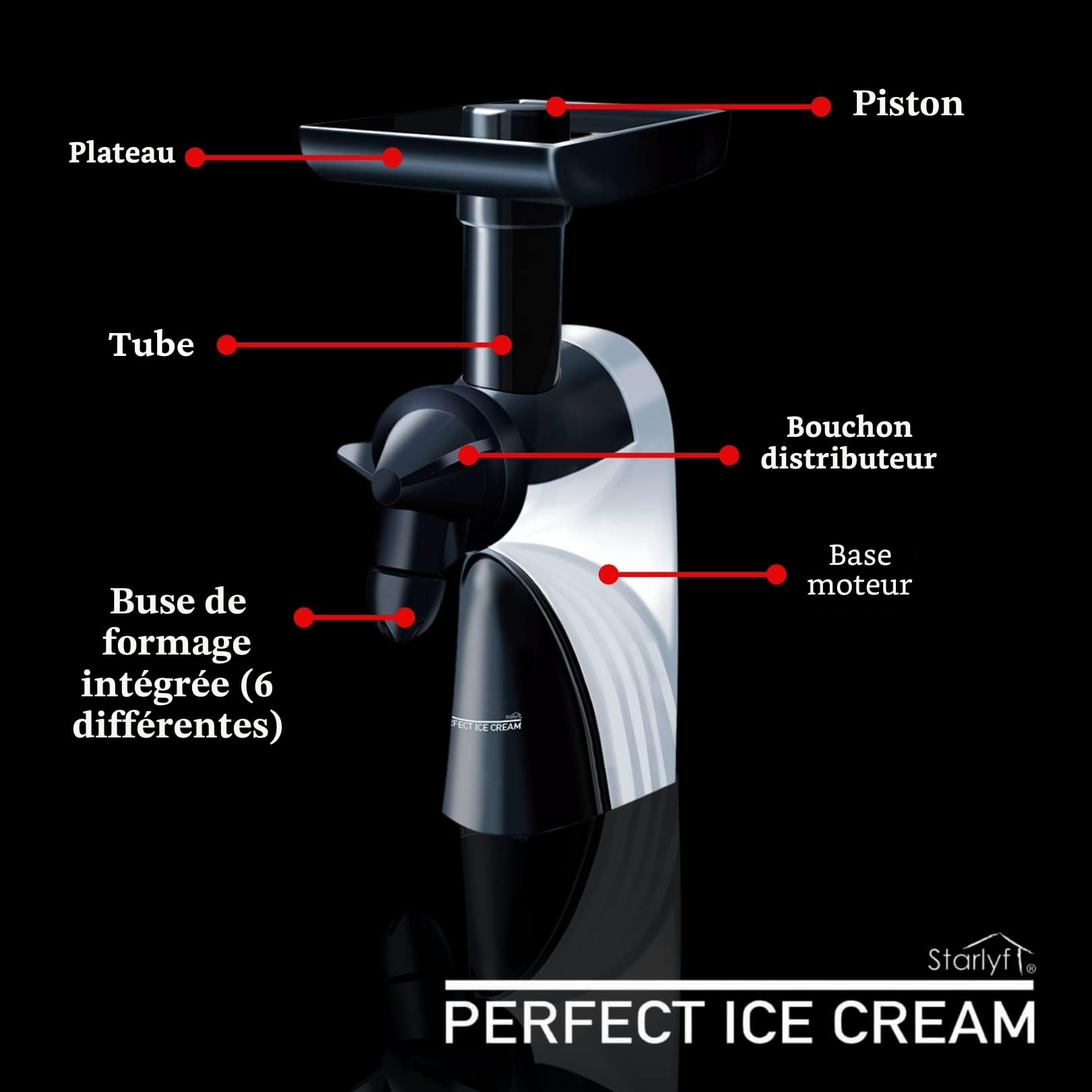 STARLYF PERFECT ICE CREAM, Machine à crème glacée aux fruits très facile à utiliser, 100% naturel, sans gluten