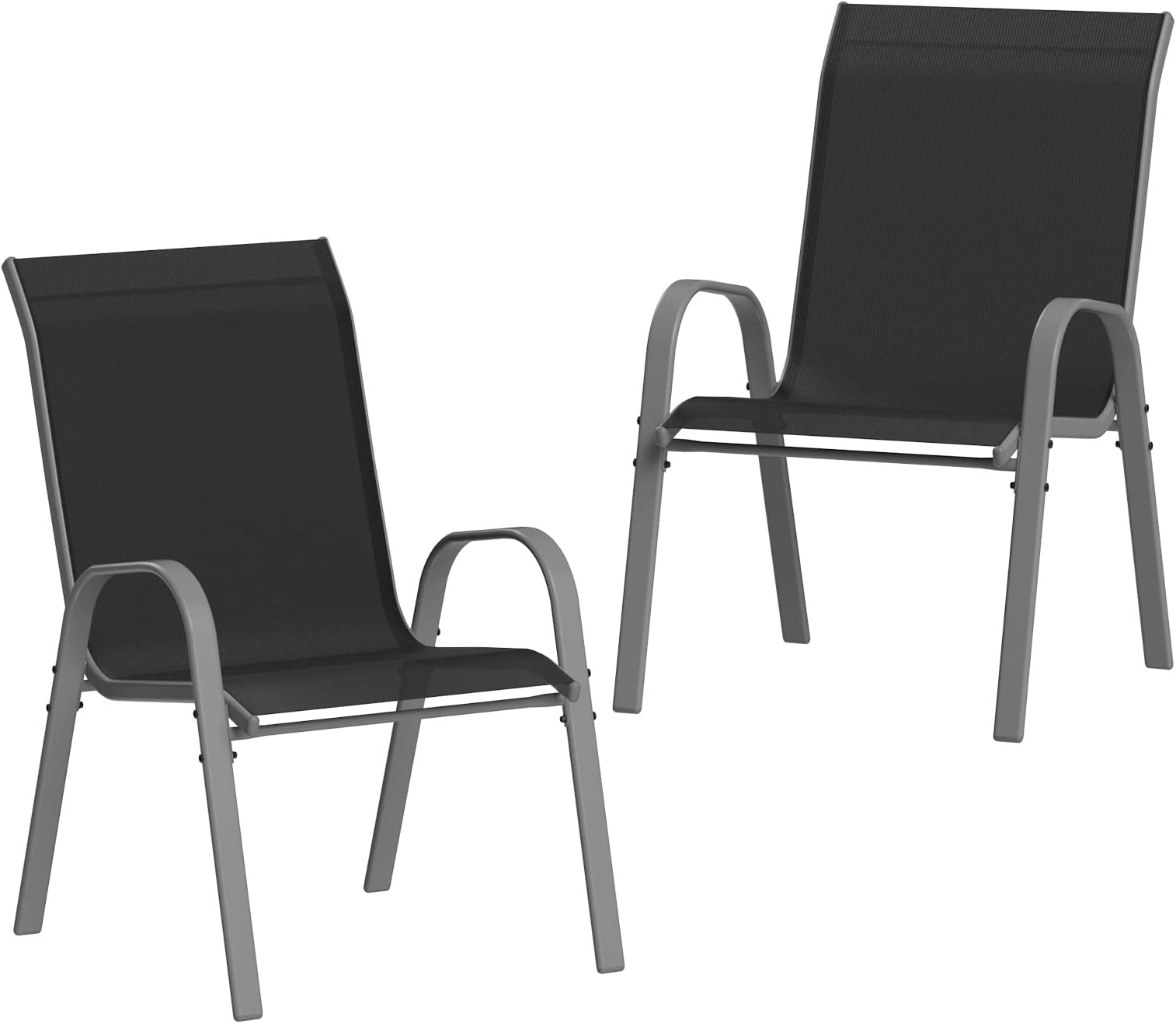 Amopatio Garden Chairs Set of 2, Stackable Dining Chairs Patio Chair for All Weather, Breathable Garden Outdoor Furniture for Backyard, Deck, Black