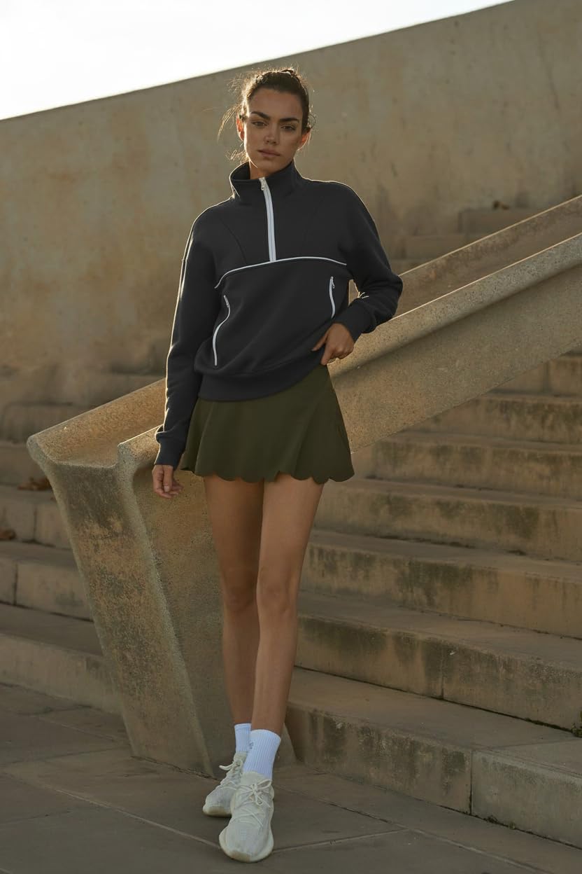 ZAFUL Womens Sweatshirts with Contrast stitch 1/4 Zip Pullover 2025 Stand Collar Hoodies for Fall Winter - Image 4