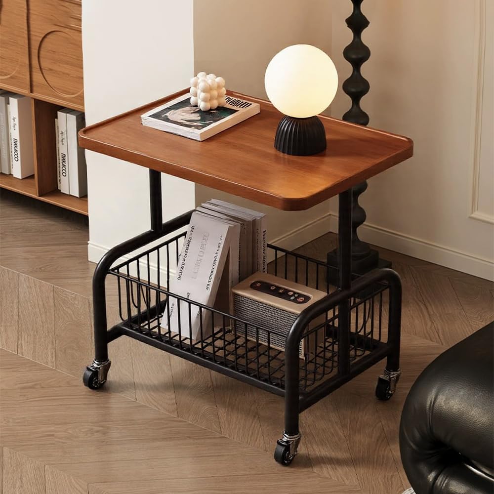 Amazon.co.jp: 金属製 スリム収納ワゴン 2段 木製天板＆キャスター付き