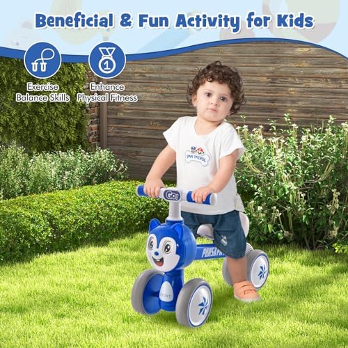 COSTWAY Baby Balance Bike, No Pedal Infant Bicycle Push Ride On Toy with 4 Wheels & Ergonomic Handle, Indoor & Outdoor Lightweight Toddlers Kids First Birthday Gift for 10-36 Months Old Boy and Girl