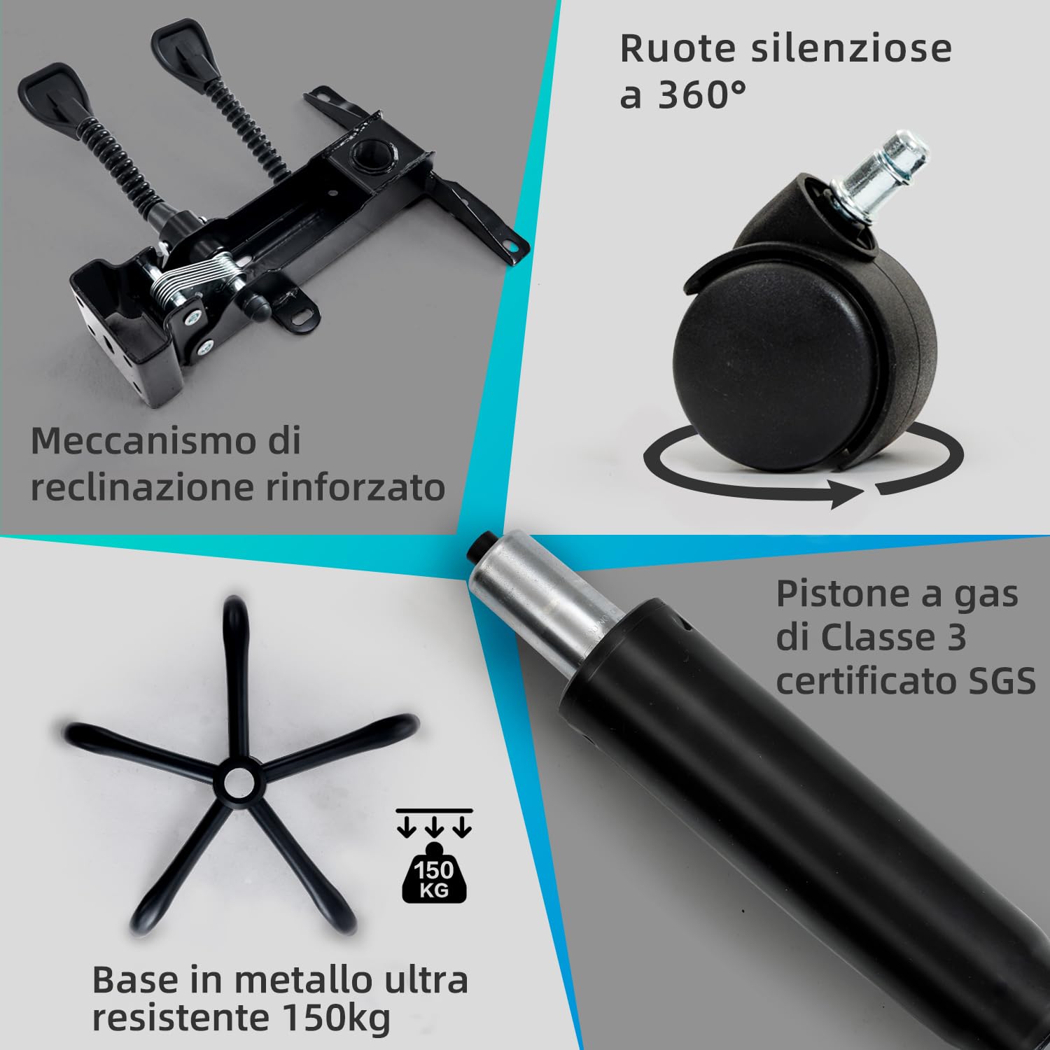 MZLEE Sedia da ufficio ergonomica, sedia da scrivania, sedia direzionale, sedia per computer, ergonomica con poggiapiedi e schienale regolabile 90-135° per ufficio a casa, grigia, in tessuto, 150 kg