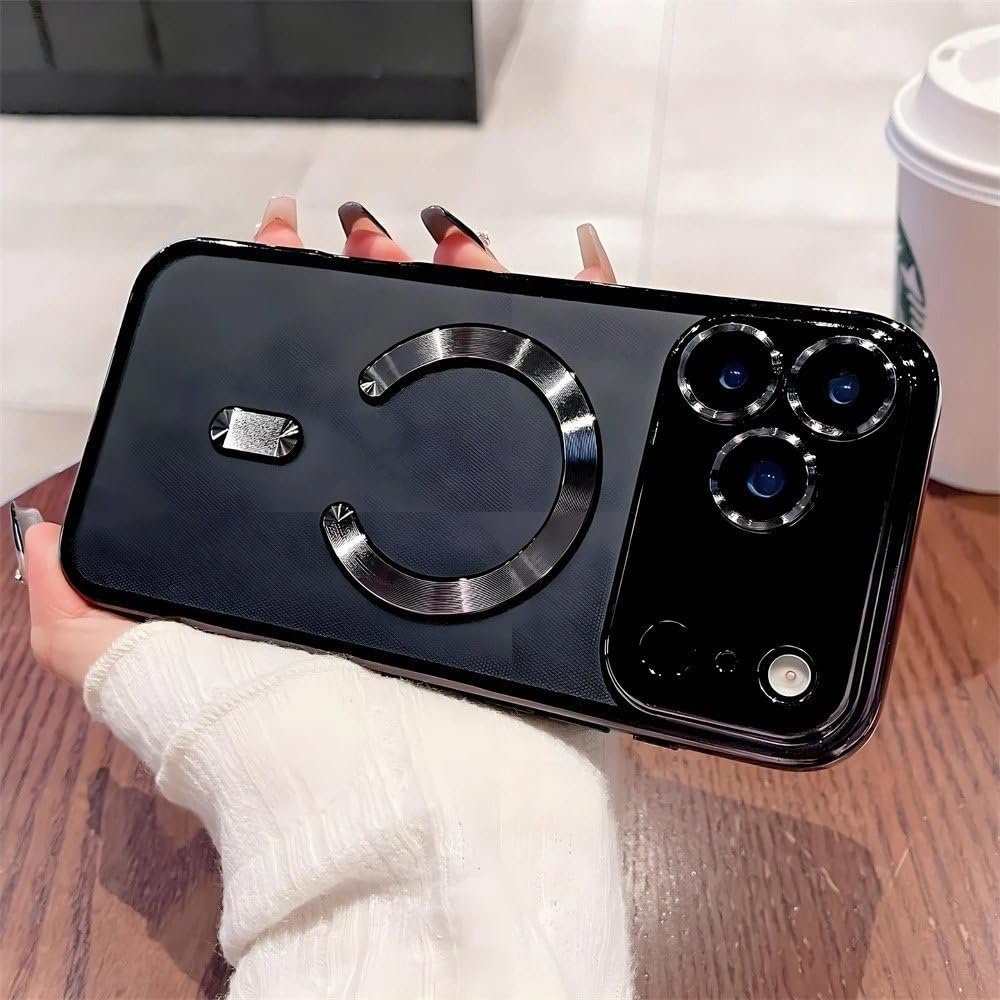 Coque magnétique souple pour iPhone 16 Pro Max avec film d'objectif translucide noir - 8