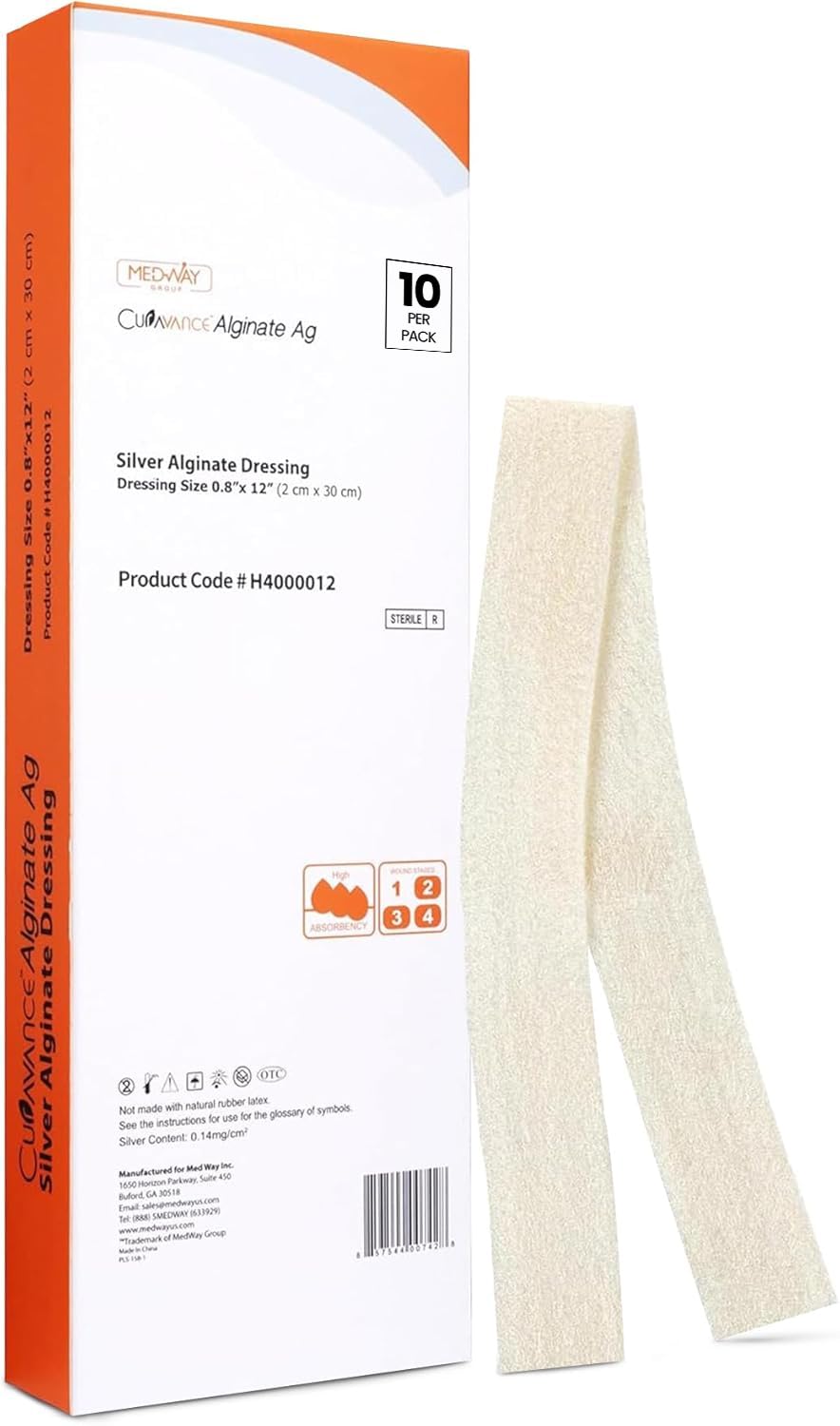 MedVance Silver Calcium Alginate Ag Sterile Highly Absorbent Dressing, (0.8" x 12") Pack of 10