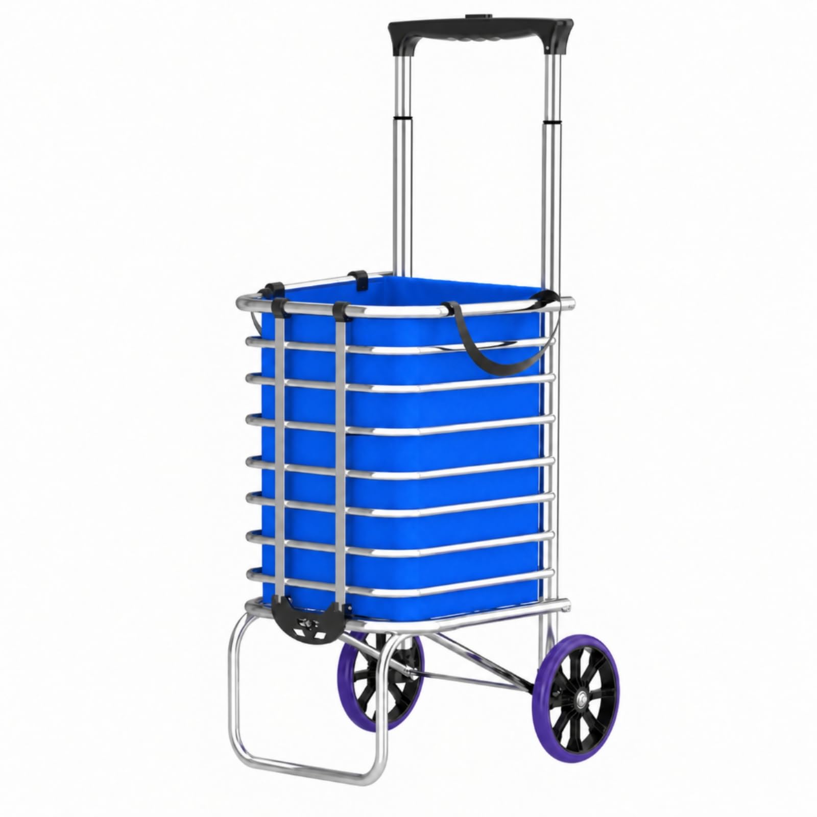 Faltbar Einkaufstrolley mit Aluminiumrahmen Faltbar Einkaufswagen mit Teleskopgriff Vstellbar Griff Rollwagen Stofftasche für Einkauf,
