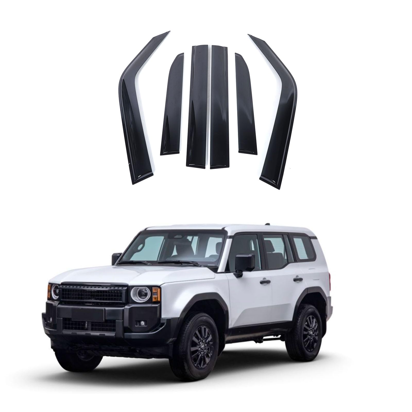 Car Side Window Visor Deflector Compatible with Toyota Land Cruiser 250 Prado LC250 J250 2024 2025 Accessories, Sun Rain Wind Guards Shield Vent Cover, 6Pcs