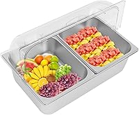 Vista 3 de Recipiente de acero inoxidable para servir alimentos para encimera, contenedor de servir alimentos con tapa, servidor de condimentos con cucharas