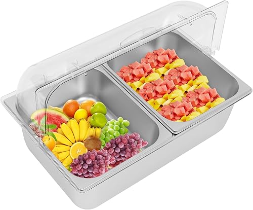 Miniatura 3 de Recipiente de acero inoxidable para servir alimentos para encimera, contenedor de servir alimentos con tapa, servidor de condimentos con cucharas,
