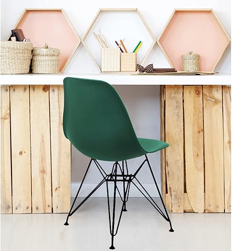 Miniatura 2 de GIA Silla de comedor contemporánea sin brazos con patas de metal negro, verde oscuro