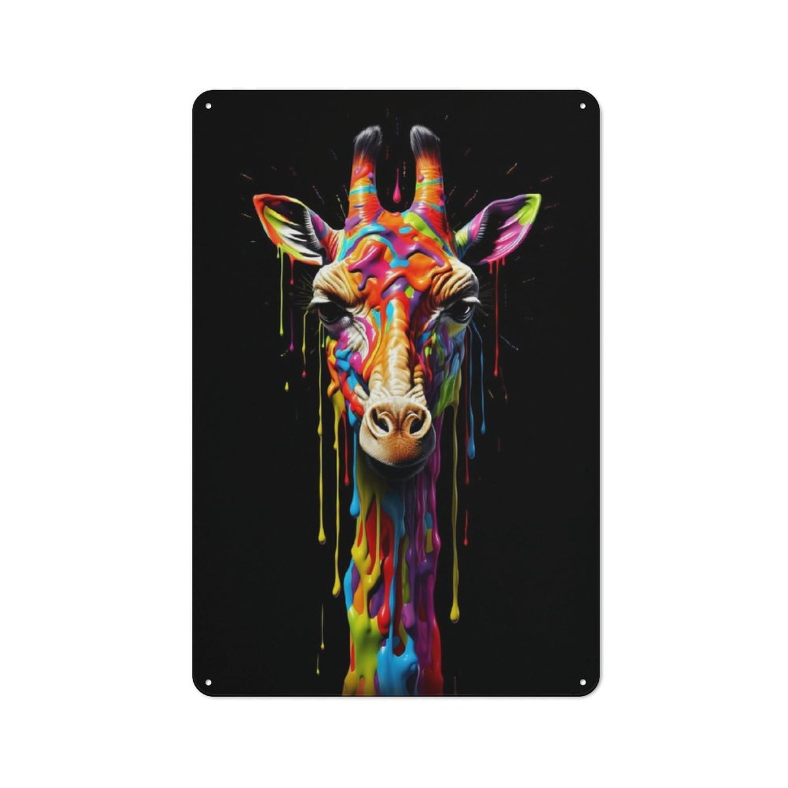 Junmoney Rainbow Giraffe Retro Tin Wall Plaque 30X20cm For Studio Or Craft Room, Winter Wall Decor For Creative-Space Collectors