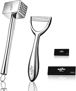 SUCCFLY Premium Kitchen Tool Kit, Heavy Duty Meat Tenderizer Hammer + Y Shaped Fruit Veggie Peeler, Food Grade Stainless Steel Ultra Durable Kitchen Tool