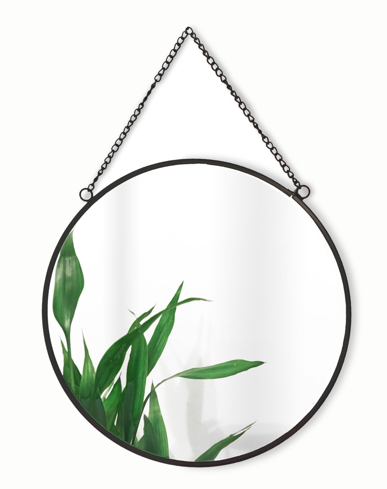 Black Round Mirror 25 cm, Round Vintage Metal Framed Wall Mirror with Hanging Chain, for Bathroom, Bedroom, Hallway and Living Room Vintage/contemporary (Black)