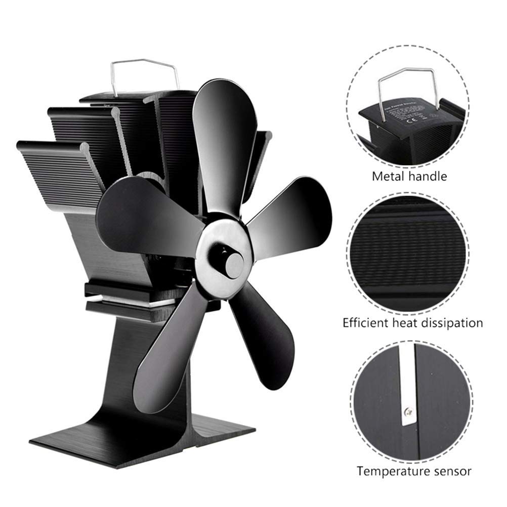 Ventilador de Chimenea de Estufa de leña de 5 aspas, Ventilador de Quemador de leña, Motores silenciosos, circula Aire Caliente/calentado, Ventilador de Estufa ecológico para Estufas de