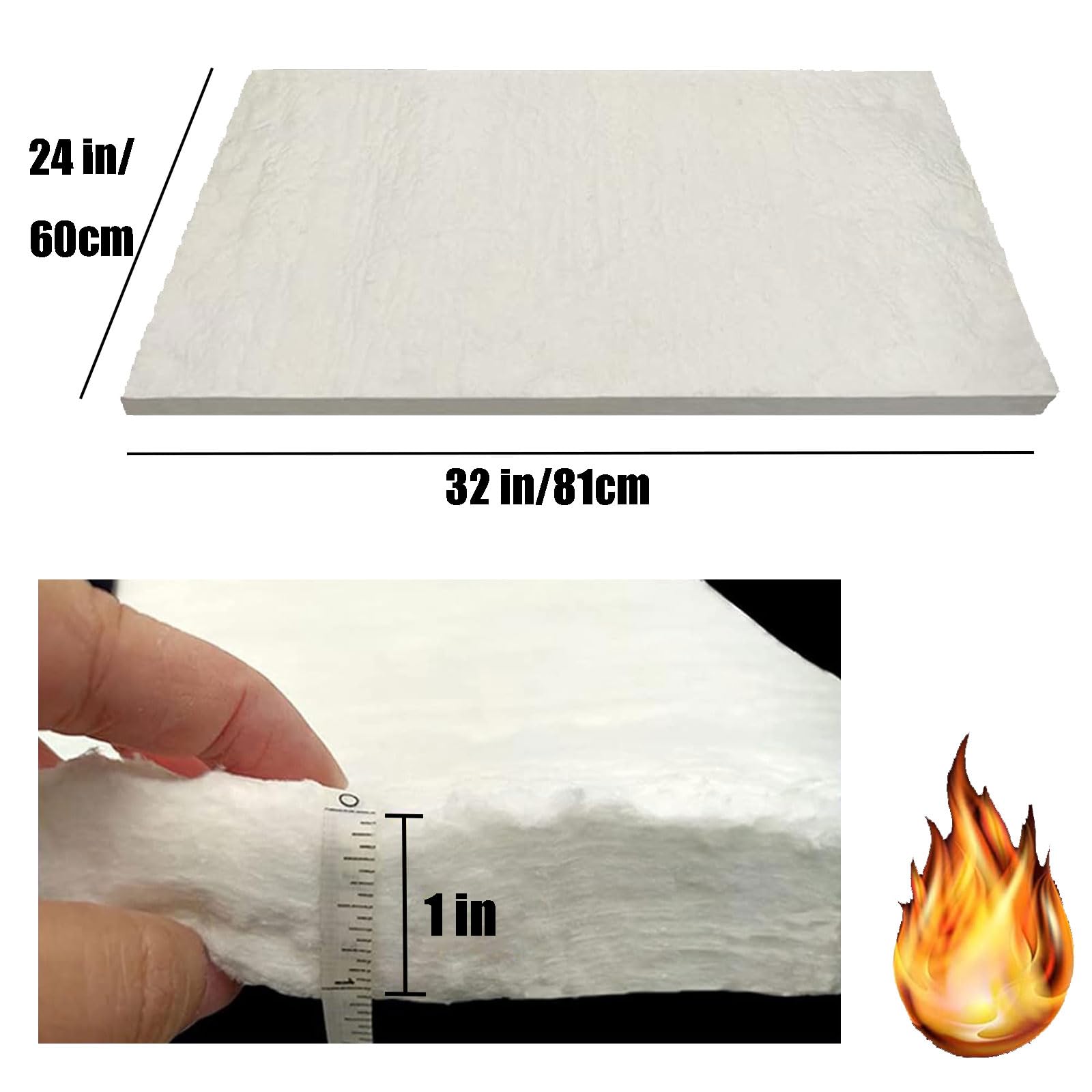Laine de céramique,Isolation ignifuge 2606 ℉ Isolation Ignifuge, 1 "d'épaisseur X 24" X60 "- Pour L'isolation Thermique Des Poêles, Cheminées, Fours, Fours, Lave-vaiss (32"x24"x1"（81x60x2.5 cm）)