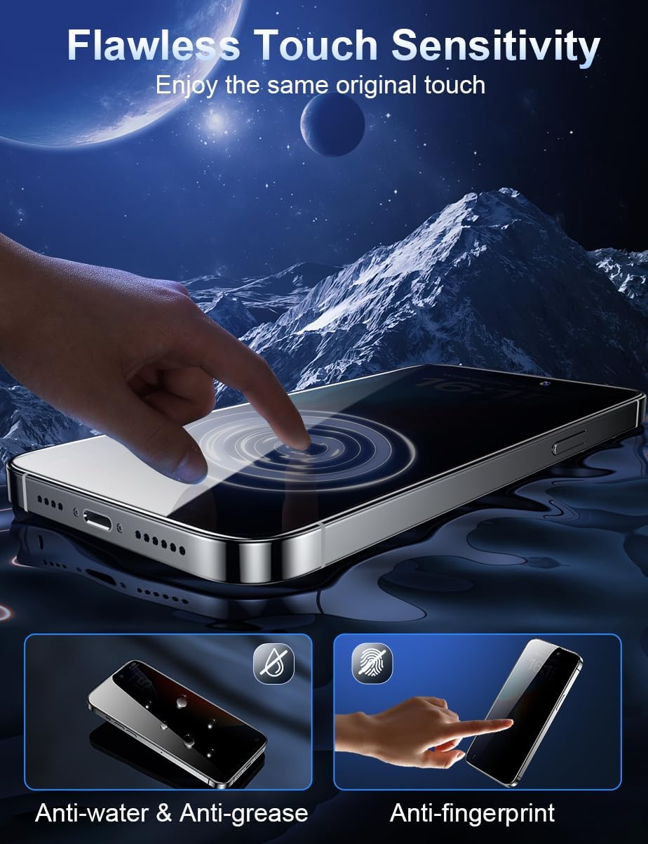 ruwa Privacy Screen Protector for iPhone 15 Pro Max [6.7 Inch][2-Pack] Tempered Glass with Easy Installation Frame, Anti-Scratch,Anti-peep, Full Coverage