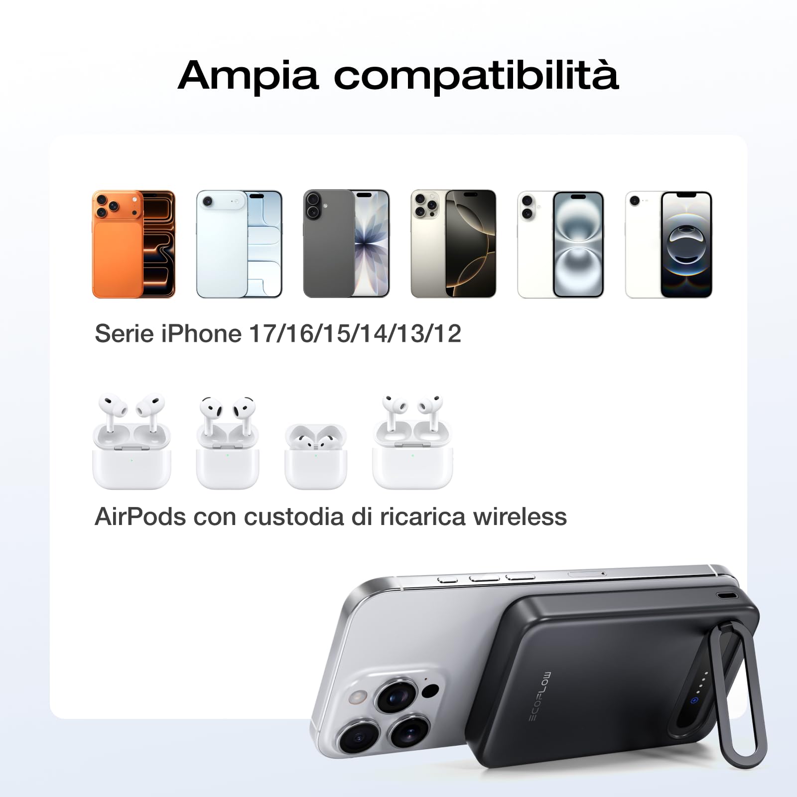 EcoFlow Qi2 Magnetic Powerbank 10000mAh 15W, Qi2-certificato Power Bank Wireless 36W Caricabatterie Magnetico Senza Fili Portatile per iPhone 17/16/15 Pro Max, Nero
