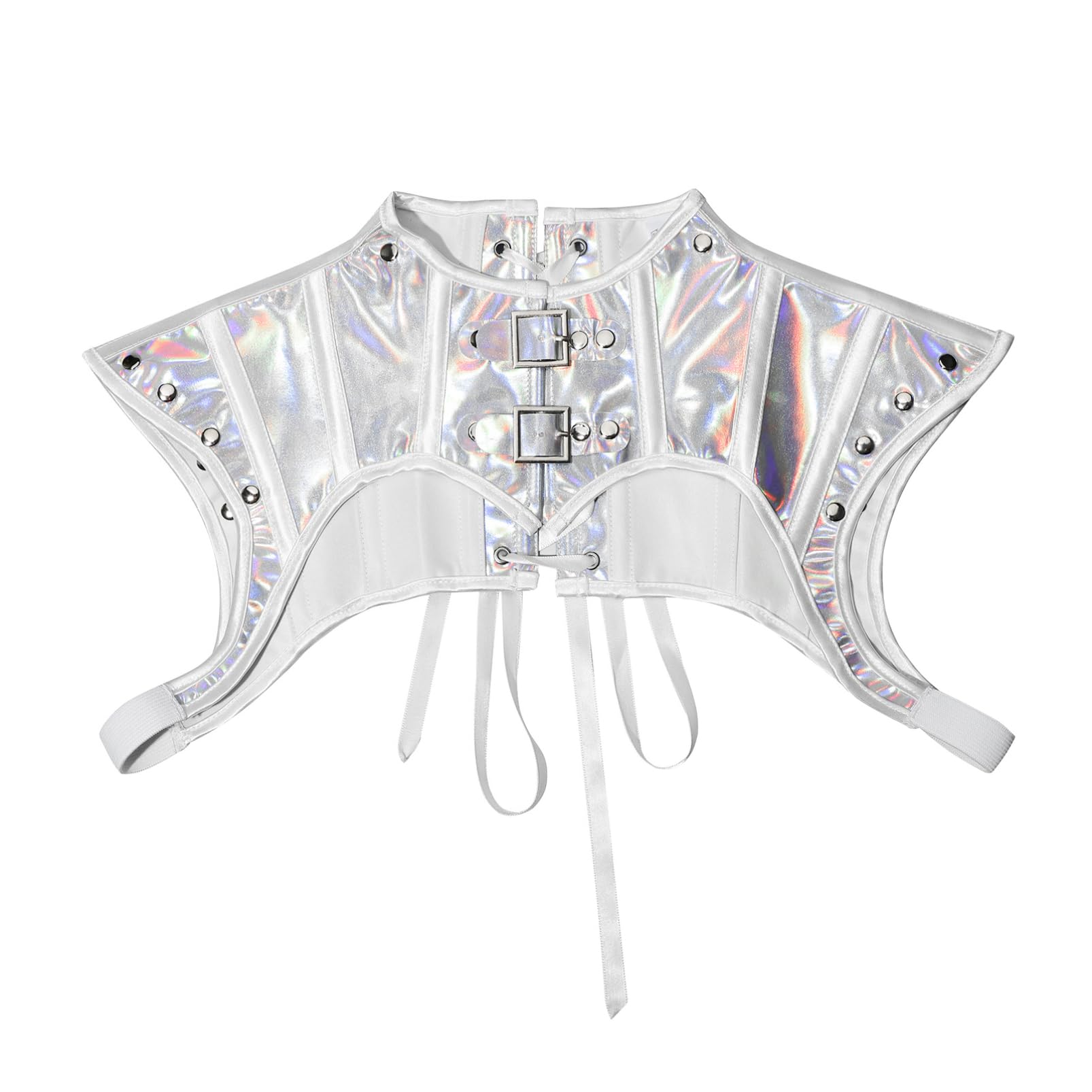 AislorSteampunk Shoulder Shrug Jacket Armor PU Leather Mock Neck Sleeveless Crop Top for Halloween Cosplay Costume Accessory