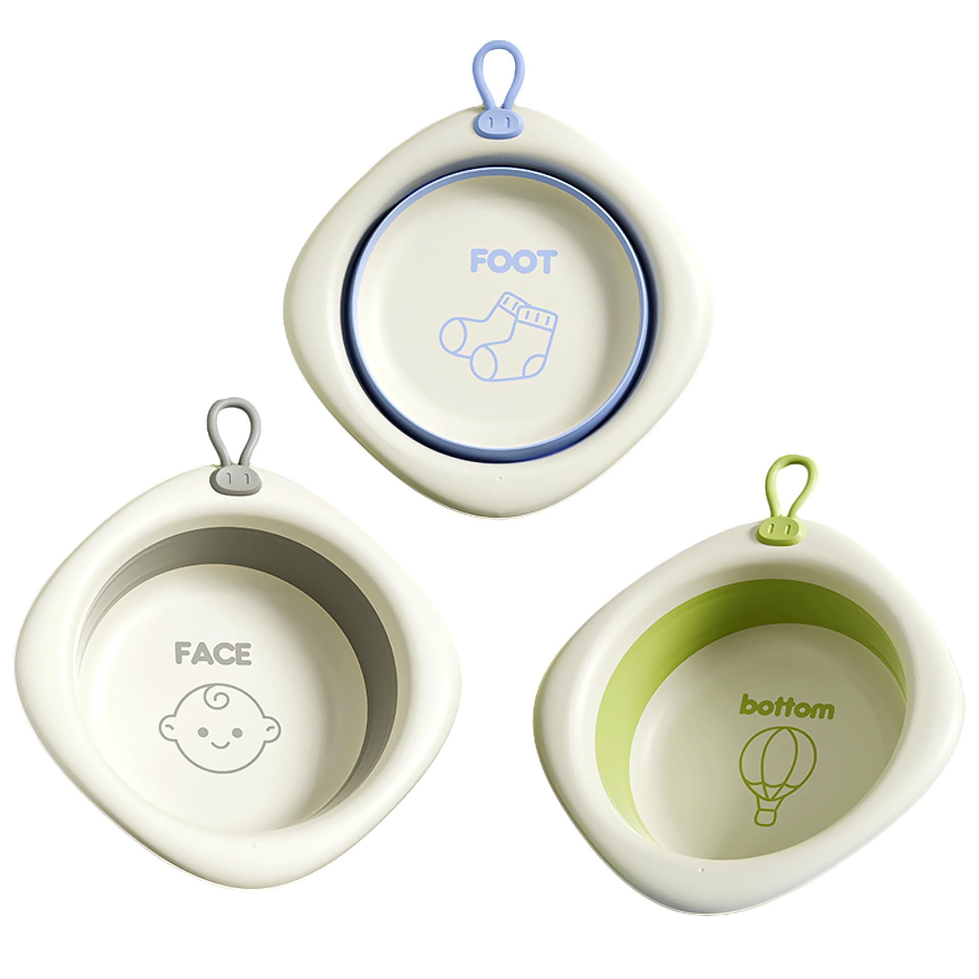 Bellglee 3-Pack Collapsible Wash Basin Set, Baby Kids Foldable Small Wash Basin, Portable Plastic Basins for Bottles, Travel, Camping, Laundry