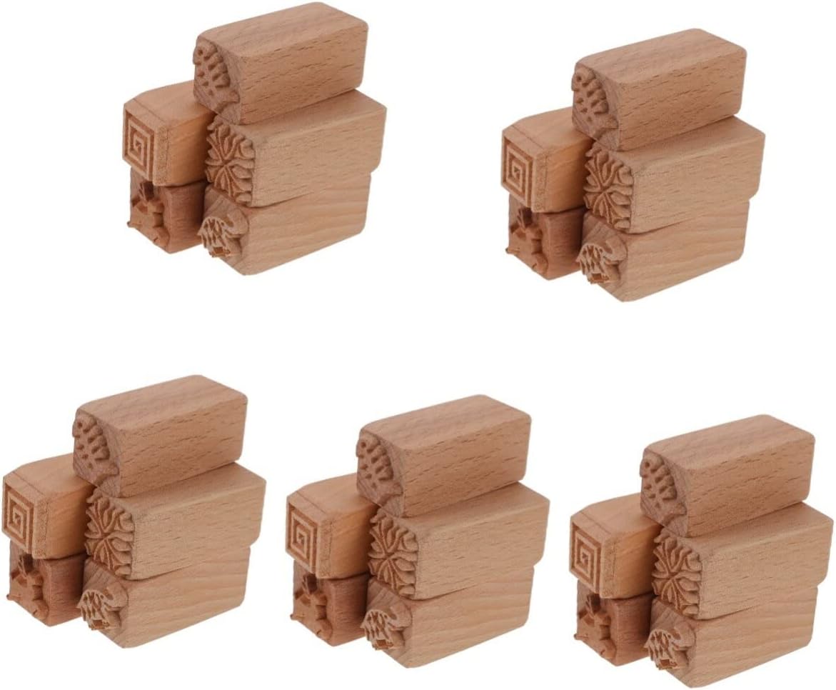 Kisangel25 Pcs Wood Texture Stamp Wood Pastry Stamp Wooden Dough Stampers Wood Cake Stamper Moon Cake Stampers Wooden Cake Stamper Cookie Cake Wood Crafts Dessert Molds Biscuit Steamed Bun