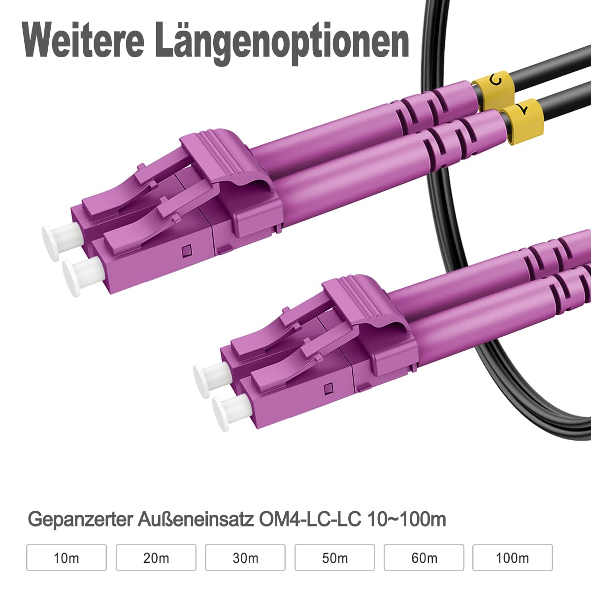 20m Gepanzerte Glasfaser-Kabel OM4 LC auf LC Duplex Multimode, LWL-Kabel für den Innen- und Außenbereich, 10GB 50/125um LSZH OD 3,0mm Schwarz