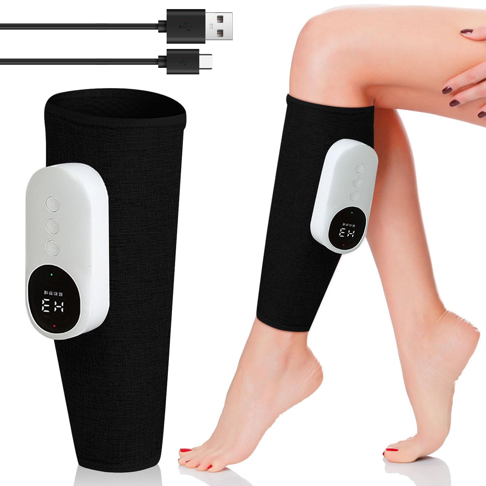 Masseur de mollet sans fil avec chaleur, masseur de jambes pour la douleur et la circulation avec 3 modes et 3 intensités, booster de circulation réactive pour les jambes, rechargeable de type C,