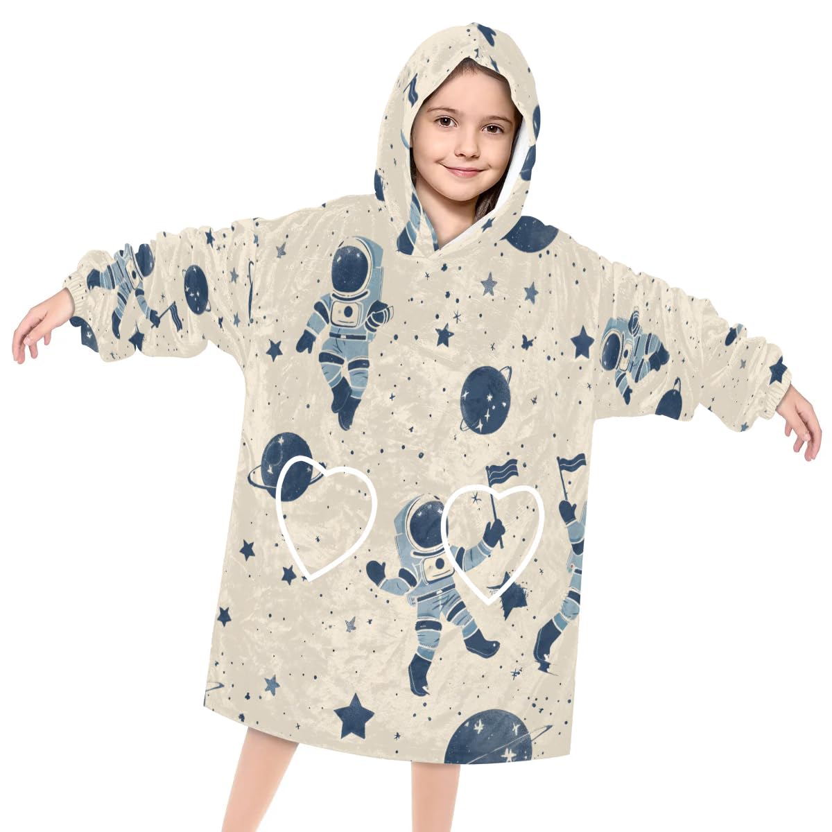 Pardick Wearable Blanket Hoodie for Kids, Robust Astronaut Fleece Sweatshirt Blanket Oversized Blanket Sweatshirt with Pocket Flannel Warm Hooded Blanket 6-10 Year Old Girl Boy Gift, One Size